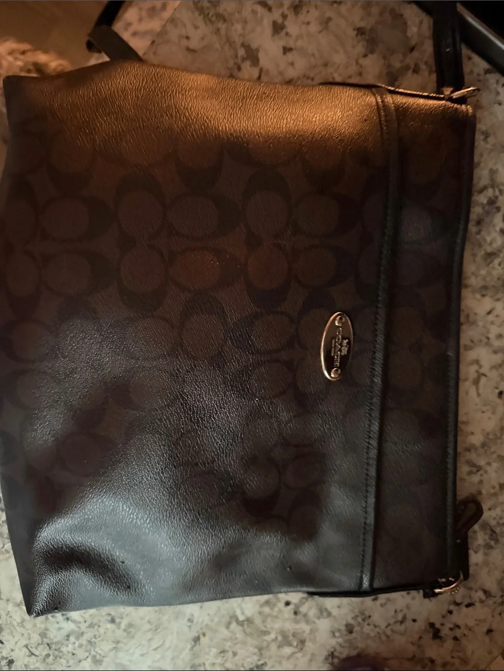 Coach Brown Signature Canvas Messenger Bag with Black Trim